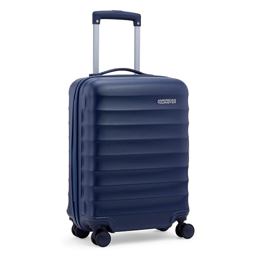 Image of American Tourister Barcelona | Cabin Trolley Bag (55 cm) | 360 8 Wheel Travel Luggage | Hard Case Polycarbonate Suitcase | Mounted Combination Lock | Midnight Blue