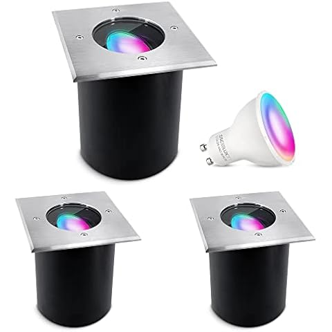 SSC-LUXon 3x JUAVI Bodeneinbauleuchte schwenkbar LED GU10 Smart WiFi RGBW Cover