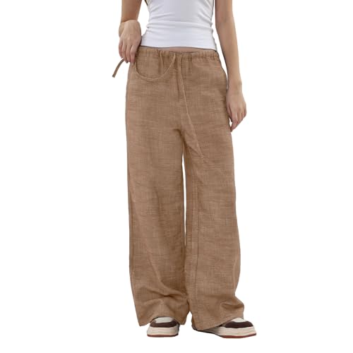 Pantalon en lin femme fluide ample léger avec poches taille élastique