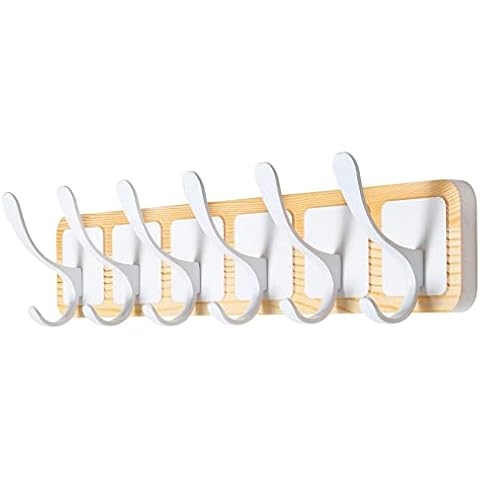 Perchero de pared SKOLOO estilo Scandi con 6 ganchos de madera natural y blanca Cover