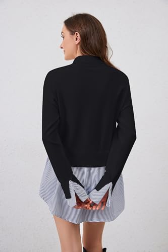 Womens Turtleneck Peplum Patchwork Sweater 2 in 1 Slit Asymmetrical Hem Pullover Sweater Striped Contrast Shirts Top4