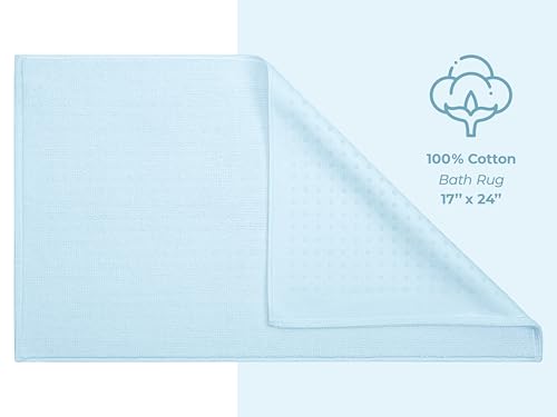 Image of American Soft Linen Bath Rug, 17 in 24 in 100% Cotton Bath Mats Rugs for Bathroom, Slip Reducer Washable Shaggy Form Area Rugs, Electric Blue Bath Rug