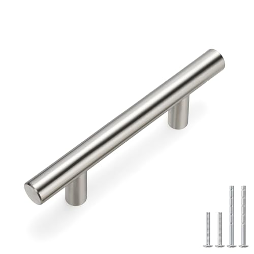 homdiy 5 Pack | Brushed Nickel Cabinet Hardware 2-1/2in Hole Centers Drawer Pulls Kitchen Cupboard Euro T Bar Dresser Pulls 201SN