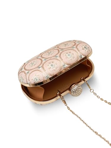 Image of THE TAN CLAN Inaara Oval Clutch for women Purses Luxury Evening Handbags for ladies with Detachable Handle