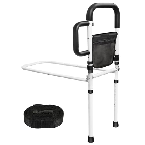 INCIKITI Bed Rail for Elderly Adults Bed Grab Rail Up to 136KG, Adjustable Heights Bed Safety Rails for Adults, Bed Handle for Getting Out of Bed with 2 Grab Bars and Storage Pocket