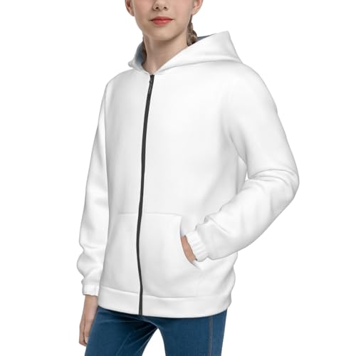 White Kid Hoodies Boys Zip Up Sweatshirts Girls Pullover with Pocket