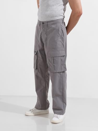 Image of The Indian Garage Co Men Relaxed Fit Textured Mid-Rise Cargos