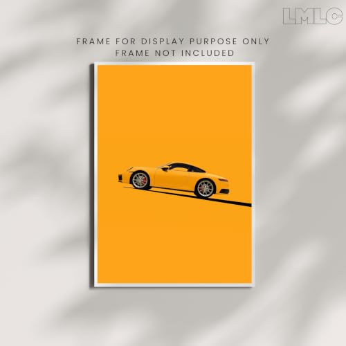 Image of Live Mad Live Crazy Yellow Porsche 911 Portrait Single Wall Paper Poster, A3 Size, 16.5L X 11.7W Inches Unframed Art Prints - Home, Bedroom, Living Room & Decor - Aesthetic, Matt Finish, Frame Not Included