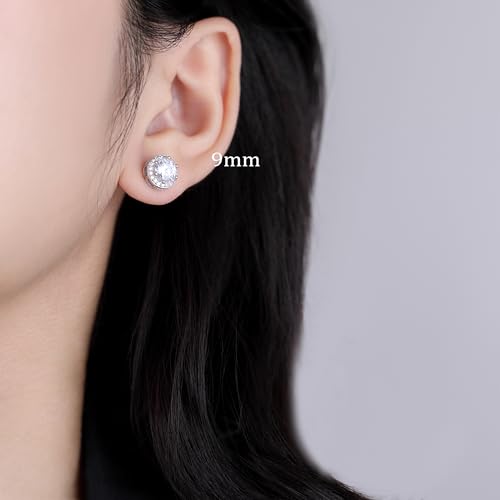 SLUYNZ Sterling Silver Round Halo CZ Stud Earrings for Women Teen Girls Simulated Diamond Earrings Studs 7MM/8MM/9MM3