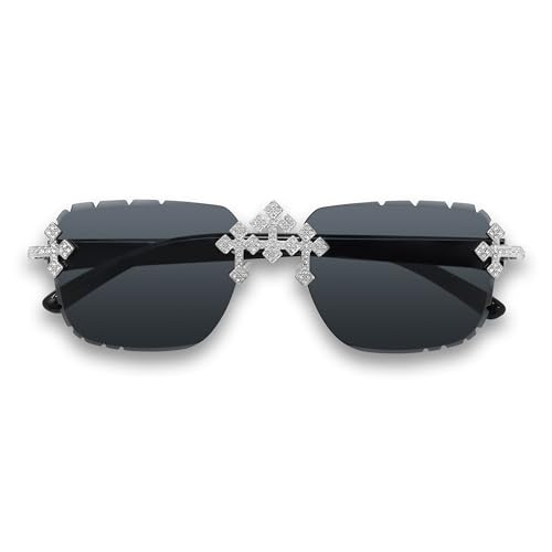 ICE STAR Triple Cross Iced-Out Sunglasses – Frameless Design Shades for Men & Women, Hip-Hop Fashion Eyewear