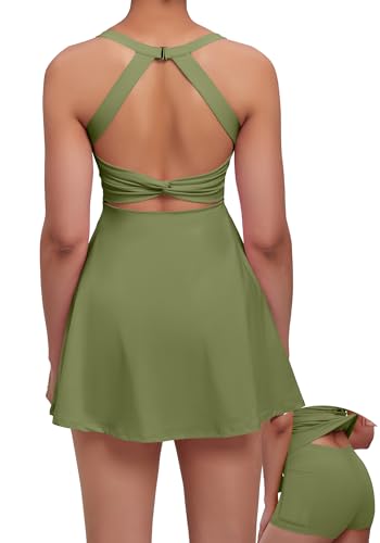gofiep Womens Tennis Golf Dress with Open-Back Waistband Shorts Pockets Workout Athletic Dresses