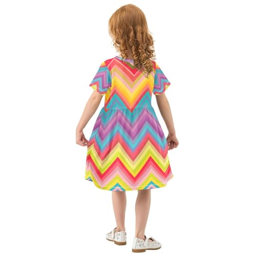 Toddler Girls Dress Rainbow Chevron Short Sleeve Summer Dress Soft Comfort Kids Casual Sundress, 2T3
