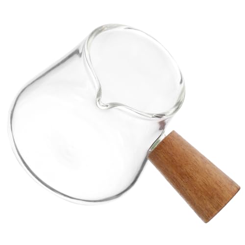 Garneck Glass Milk Cup Spout Strainers Milk Pitcher Cups Coffee Creamer Dispenser Small Creamer Pitcher Coffee Creamer Pourer Saucer Appetizer Plates Pouring Pitcher Milk Jug Teapot Wood