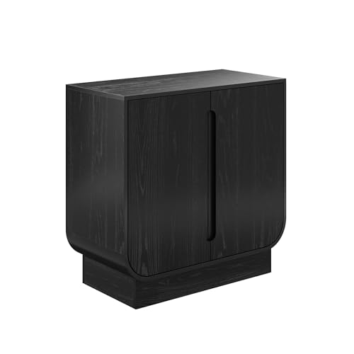 Image of Nathan James Joey Mid Century Modern Storage Cabinet, Arched Accent Cabinet with Rounded Bottom Edges and Integrated Door Pull Cutouts, Black Oak