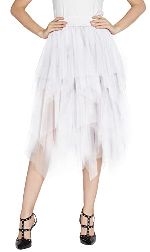 Urban CoCo Women's A-Line Mesh Tutu Skirt Fluffy Layered Tulle Midi Long Skirts with Elastic Waist2