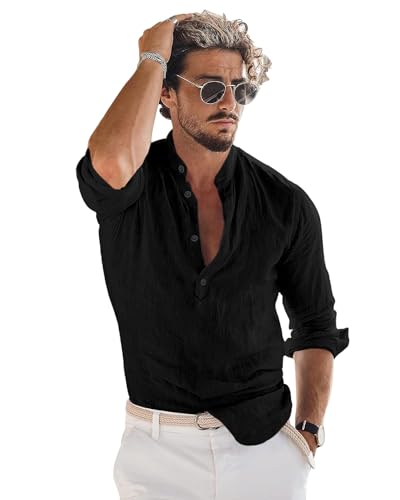 Bellstone Men's Solid Regular Fit Kurta, BLACK, S