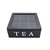 Teebox, Teebox aus Holz, mit 9 Fächern und Sichtfenster Weiß,Naturholz Teebeutelhalter Truhe für Kaffee, Tee, Zuckerbeutel (Schwarz)