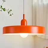 GloMuse Pendant Lights Kitchen Island Mid Century Modern Hanging Light Metal Shade Vintage Pendant Light Dining Room Over Table Light Fixture Living Room Bedroom Orange 13.78inch