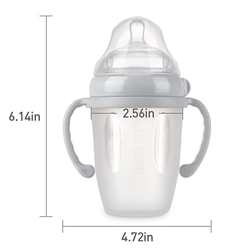 Haakaa Gen.3 Silicone Baby Bottle (8Oz./250Ml, Grey) - Bottles For Newborn Babies With Variable Flow Cross-Cut Nipple, Anti Colic Bottles For Infant With Double Handles & Dust Cap, Milk Bottle For 6M+ #TOP7