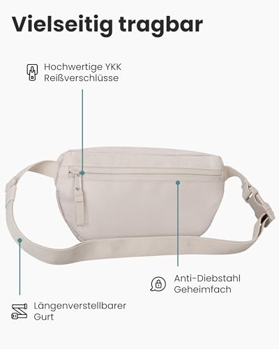 LARKSON Bauchtasche Damen & Herren Beige - Finn - Hüfttasche für Sport Outdoor Stadt - Gürteltasche Stylisch für Festival - Crossbody Bag mit Gurt - Wasserabweisend