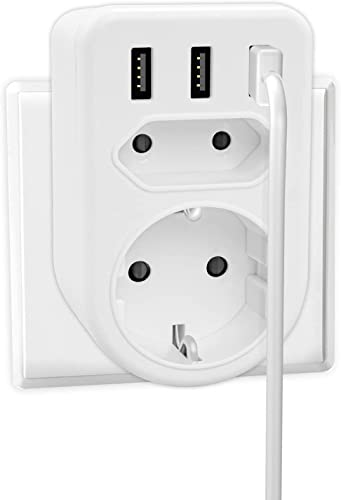 Hohe Qualität und Zuverlässigkeit: USB Steckdose mit 2-Fach Steckdosenadapter und 3 USB Anschlüssen für Büro und Zuhause
