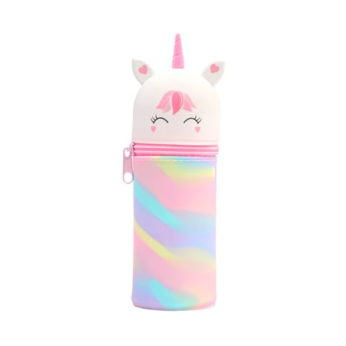 Trousse Crayons Silicone avec Motif Licorne, Jolie Trousse D'école 2 en 1 en Silicone Souple, Trousse à Crayons et Porte-Stylos, Trousse à Crayons pour L'école,...