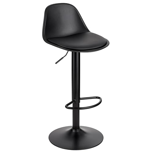 Baroni Home Taburete de Bar Giratorio, Taburete Alto con Altura Ajustable, con Respaldo y Reposapies, Fondo antiarañazos, Comedor, Restaurante, Bar, Negro, 1 Unidad, 39x44x82 104 cm