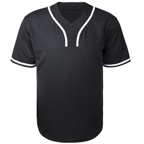 Camiseta de béisbol Henley negra de 2 botones, manga corta transpirable con cuello en V para uso deportivo o casual miniatura 4