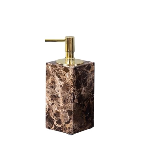 AMEEDA Bathroom Accessories Set Brown Natural Marble Bathroom Accessories Luxury Marble Soap Dispenser Toothbrush Holder Soap Dish Tray Set for Bathroom(Gold-Bottle)