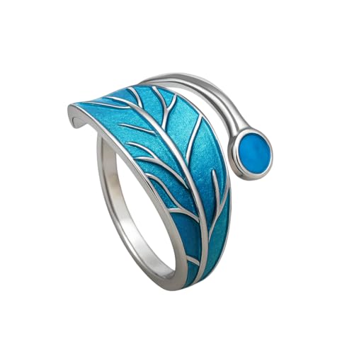 Bague en argent sterling émaillé anneau ajustable motif feuille