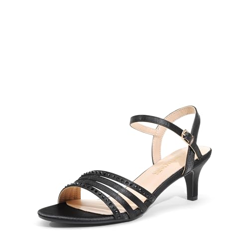 DREAM PAIRS Women's Kitten Heels Open Round Toe Comfortable Strappy Heels for Dressy Wedding Party Evening Sandals 8 Black-satin