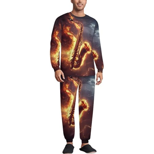 Sax Special-Effects Mens Pajamas Set Long Sleeve Sleepwear Pjs Set Shirts And Bottoms Sleep Sets Loungwear