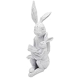 AuldHome Design Easter Reading Rabbit Figurine w/Baby Rabbit; Farmhouse White Bunny Statue