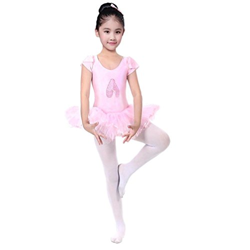 Lenfesh Ropa de Ballet para Niña, Ballet Zapatillas Imprimir Maillot de Ballet Danza Tutú para Niña con Braguita Disfraces de Danza Fiesta Carnaval (4 Años, Rosado #2)