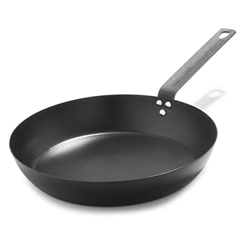 Merten & Storck Pre-Seasoned Carbon Steel Induction 30cm Frying Pan Skillet, Oven Safe, Black Cover
