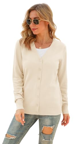 Image of VIISHOW Women Long Sleeve Button Down V Neck Lightweight Basic Knit Sweater Cardigan