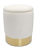 casamia Samthocker Deko Hocker Samt Pouf Dekopouf Velour Hocker mit Stauraum u. Deckel Ø 31 H 38 cm Farbe Creme weiß