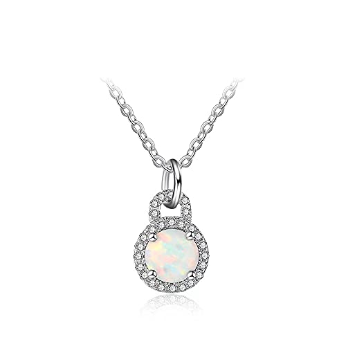 Collier argent 925 femme opale rose ronde collier pierres bijoux clairs CZ romantiques