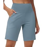THE GYM PEOPLE Women's High Waisted Bermuda Workout Shorts Long Hiking Running Shorts with Zipper...