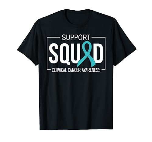 Support Squad - Cinta blanca verde azulado para concienciación sobre el cáncer cervical Camiseta
