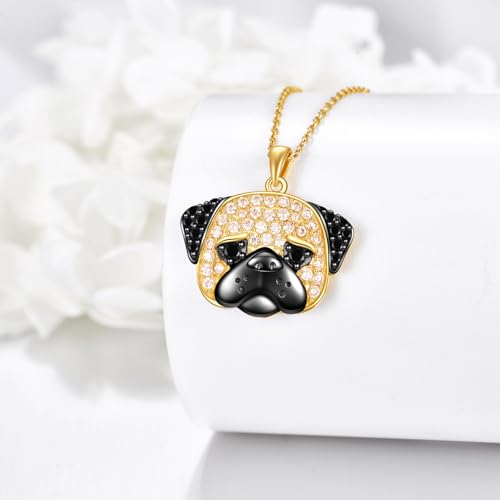 YFN Mops Kette 925 Sterling Silber Hund Anhänger Halskette Süße Tiere Schmuck Geschenke für Damen