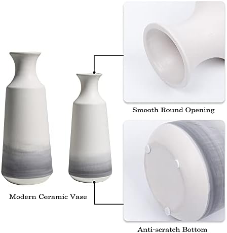TERESA'S COLLECTIONS Grey White Tall Vase for Flowers, Set of 2 Modern Ceramic Flower Vase for Pampas Grass, Handmade Decorative Pottery Vase for Home Decor, Living Room, Bedroom and Mantel, 25/30.5cm
