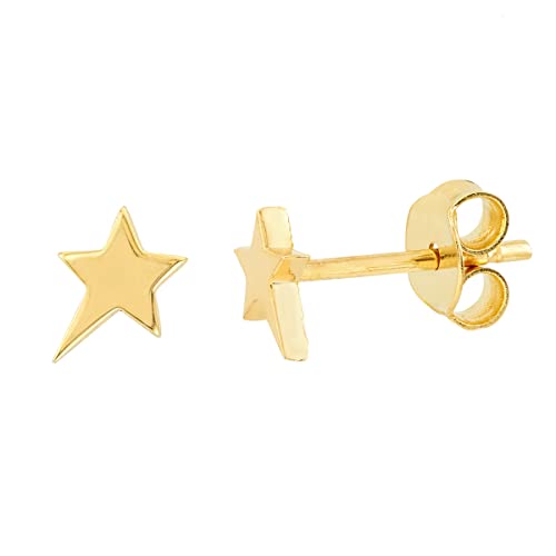 JEWELHEART 14K Solid Gold Star Stud Earrings - Dainty Yellow Celestial Earrings - Minimalist For Women