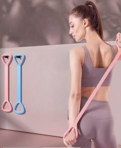 Cur8trends Exercise Figure 8 Resistance Band 20 Lb Silicone for Chest Expander Arm Back Shoulder Training Yoga Gym (Light Blue*Pink)