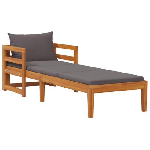 vidaXL Akazienholz Massiv Sonnenliege mit Dunkelgrauen Kissen Gartenliege Holzliege Gartenmöbel Liege Relaxliege Saunaliege Strandliege