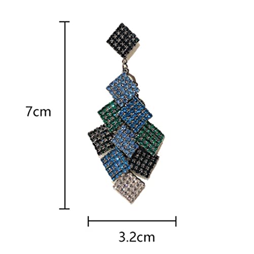 Taufe Long Tassel Geometric Square Crystal Drop Earrings For Women Multicolor Rhinestone Dangle Earrings Travel Party Jewelry Pearl Hoop Earrings (Color : Green) #TOP1