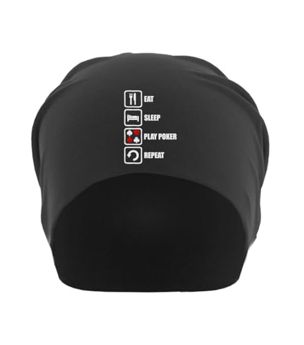Bonnet Poker Eat Sleep Play Repeat en coton mince léger et confortable noir