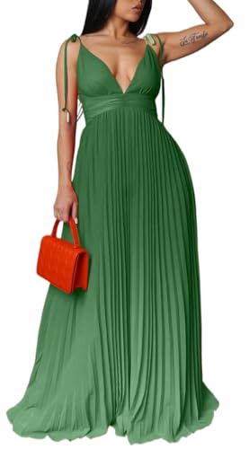 Image of ZVO Women Maxi Dress Sexy Cocktail Party Long Dress Summer Loose Beach Dresses A-line Pleated Halter Dress