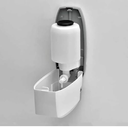 Image of Anti-Theft Wall Mount Soap Dispenser 500 ml with Adhesive Hook | Lockable Manual Liquid Soap Dispenser | ABS Plastic Bathroom & Commercial Use No Drill, Easy Installation (White & Grey)