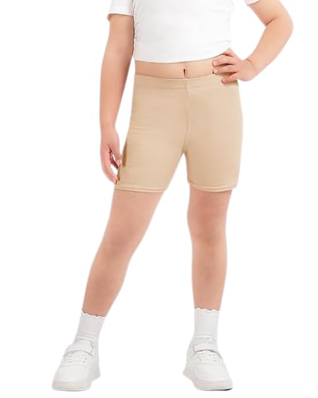WKLOUYHE Cotton Stretchable Solid Coloured Skinny Fit Knee Length Yoga/Cycling/Sports Shorts for Girls_Pack of 01,Beige(2-3 Years)